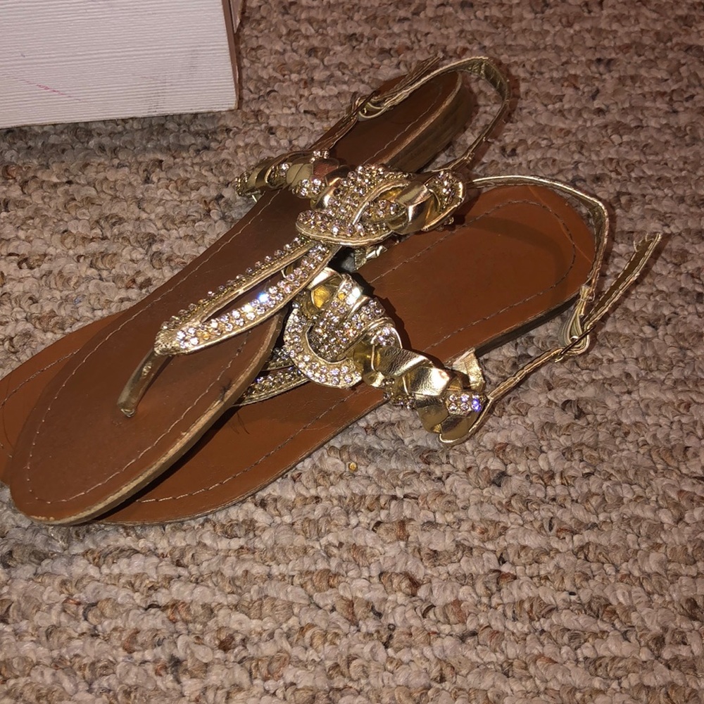 Gold sandals with rhinestones